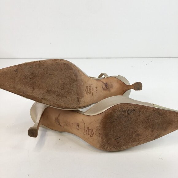 Manolo Blahnik Golden Cap Toe Ankle Strap Pumps Size 37.5 - Picture 13 of 15